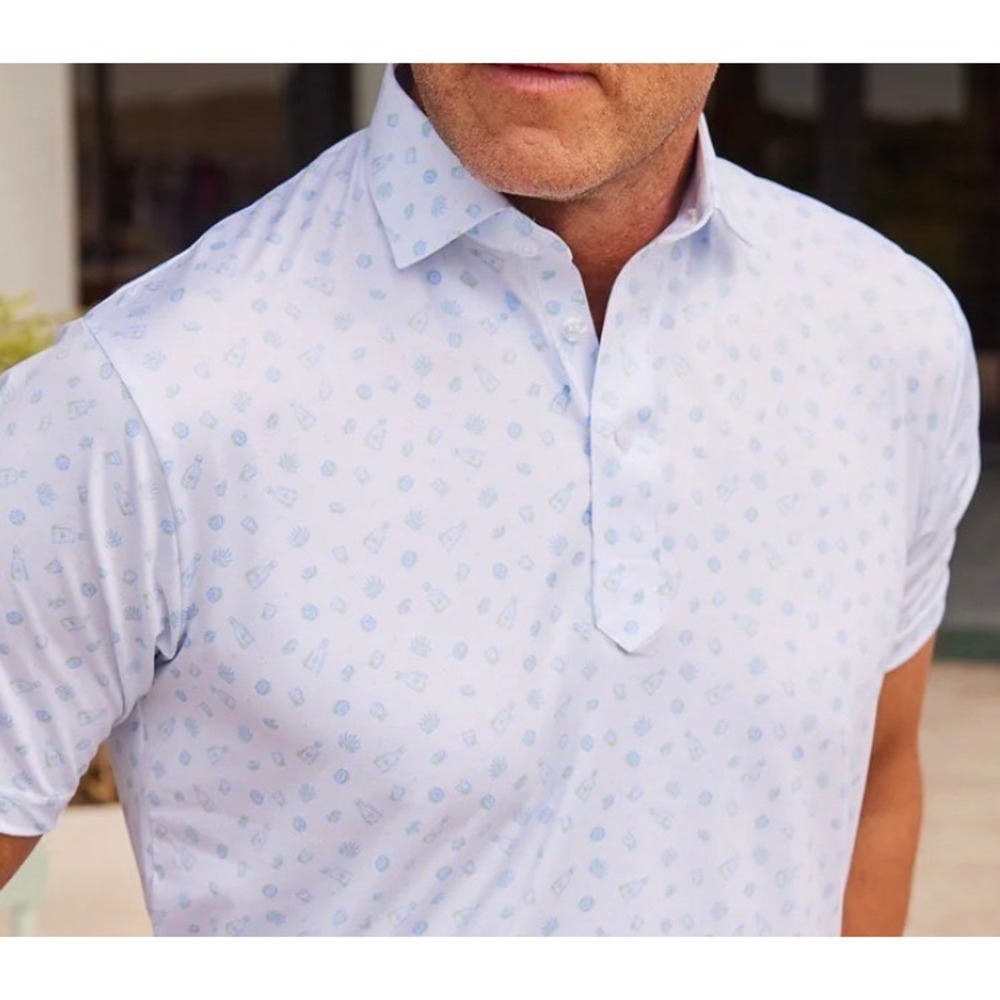 Men's Light Blue Polo Shirt with Micro Print